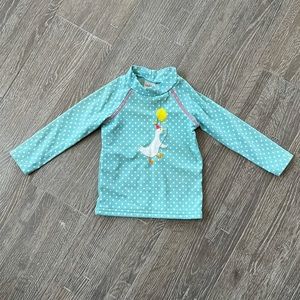 Baby Boden Teal And White Polka Dot Duck Rashguard Size 6-12 months